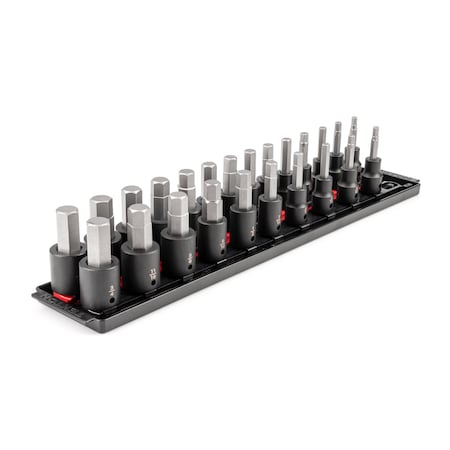 Tekton 1/2 Inch Drive Hex Impact Bit Socket Set with Rails, 24-Piece (1/4-3/4 in., 6-19 mm) SIB92201